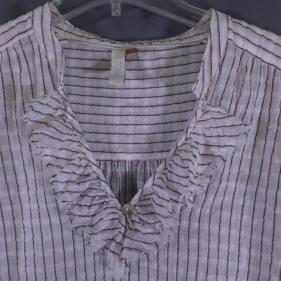 Pilcro by Anthropologie Brianna Blouse Linen Blend Ruffel Oversized Size Small - Picture 4 of 11